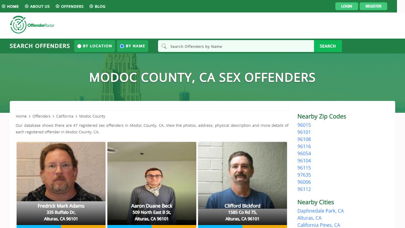 Modoc County, CA Sex Offenders Registry and database at Offender Radar